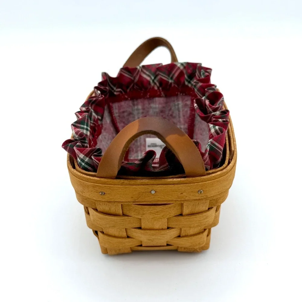 Longaberger 1994 Small Rectangular Basket w/ Leather Handles, Plaid Ruffled Line